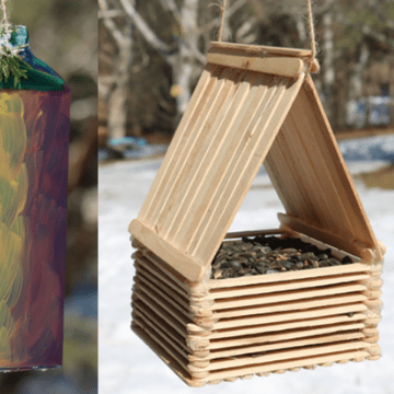 Link to fun, do-it-yourself crafts. The photo features a bird feeder made of popsicle sticks!